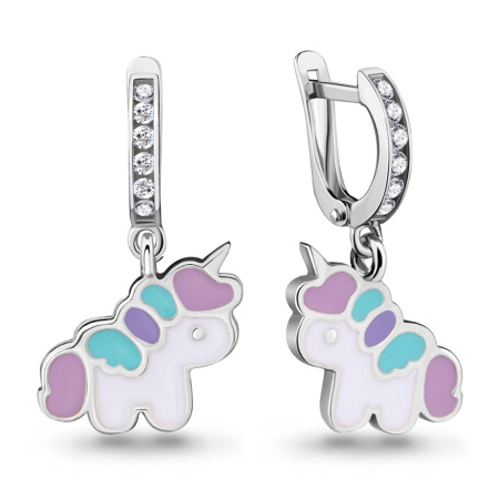 Серебряные серьги с эмалью «Единорог»