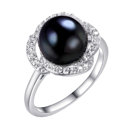 Кольцо из серебра с жемчугом и фианитами
