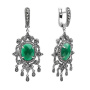 Серебряные серьги с зеленым агатом и марказитами Swarovski