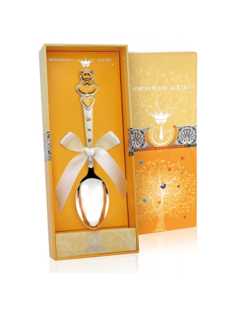 Серебряная ложка детская «Мишка с сердечками» с позолотой