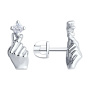 Серебряные серьги-пуссеты с фианитом «Рука»