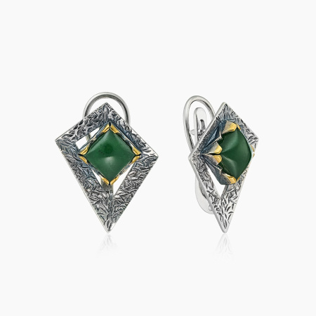 Серебряные серьги с камнем нефрит