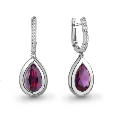Серьги из серебра с наноаметистом и фианитами