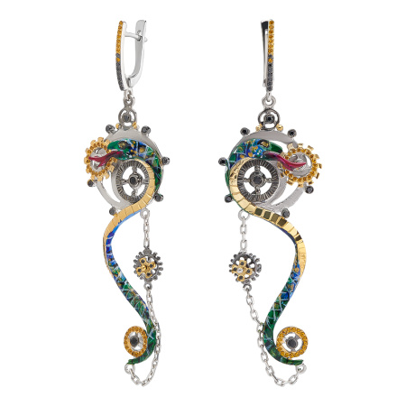 Серьги из серебра с фианитами «Змея»