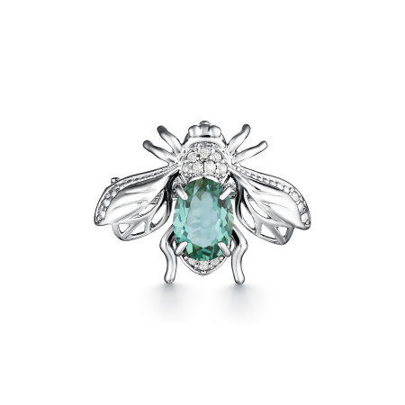 Брошь из серебра с празиолитом и фианитами «Муха»