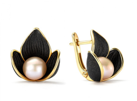 Серьги из серебра с жемчугом и эмалью