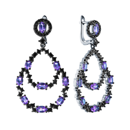 Серьги из серебра с аметистами и шпинелью