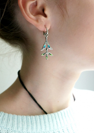 Серебряные серьги «Горлинка» с эмалью