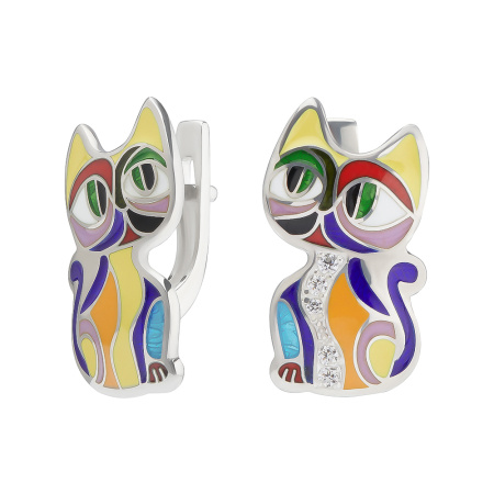 Серьги из серебра с эмалью «Коты Матисса»