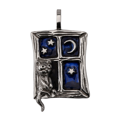 Серебряная подвеска с эмалью «Кошка на окоше»