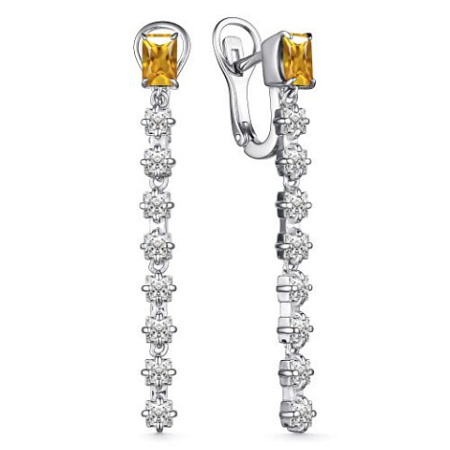 Серьги из серебра с цитрином и фианитами