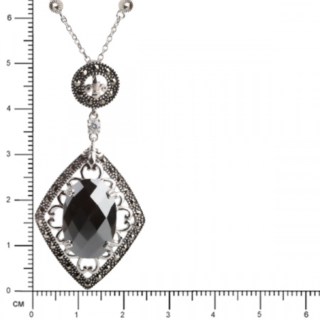 Серебряное колье с гематитом, марказитами Swarovski и фианитами