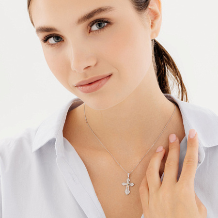 Серебряный православный крест с бриллиантом