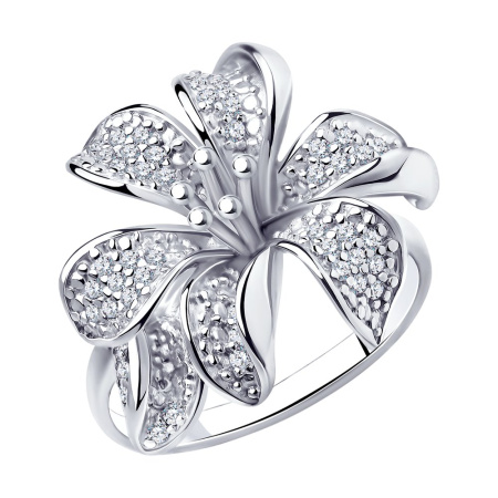 Кольцо из серебра с фианитами «Лилия»