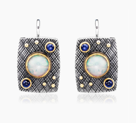 Серебряные серьги с опалом и корундом