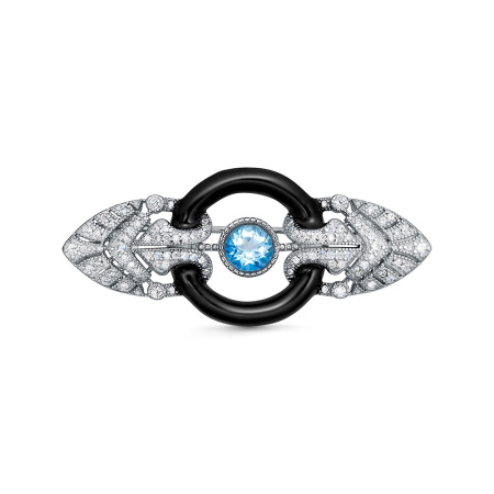 Брошь-подвеска из серебра с ониксом, топазом и фианитами