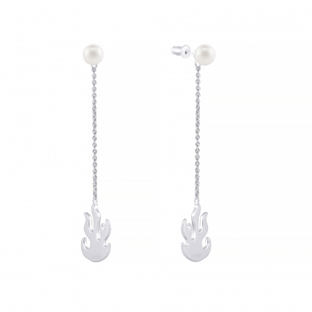 Серебряные серьги с жемчугом «Огонь»