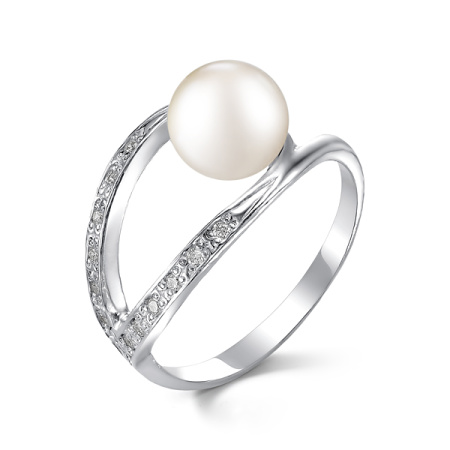 Серебряное кольцо с жемчугом и фианитами