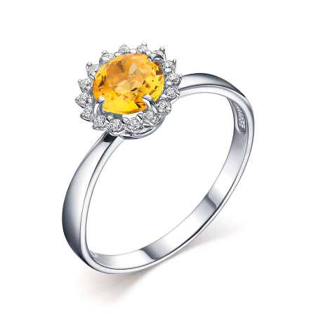 Серебряное кольцо с цитрином и фианитами