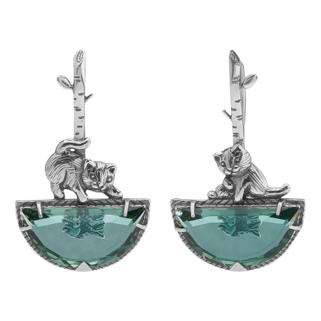 Серьги из серебра с празиолитом «Озеро надежды» кот рыбалка