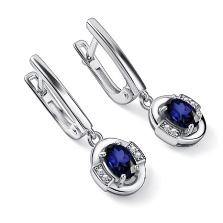 Серебряные серьги с сапфиром и фианитами