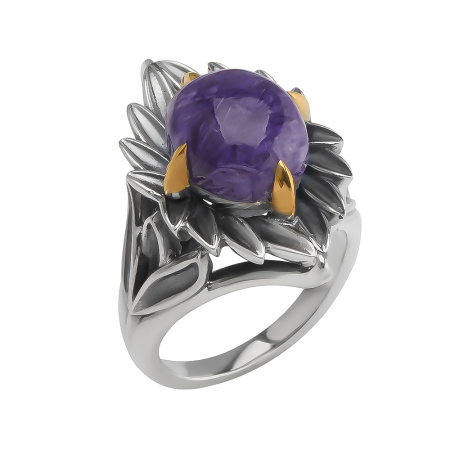 Кольцо из серебра с чароитом в позолоте