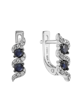 Серебряные серьги с сапфирами и фианитами «Коса»