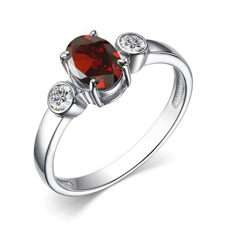 Кольцо из серебра с гранатом и фианитами