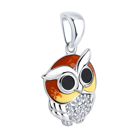 Подвеска из серебра с эмалью и фианитами «Сова»