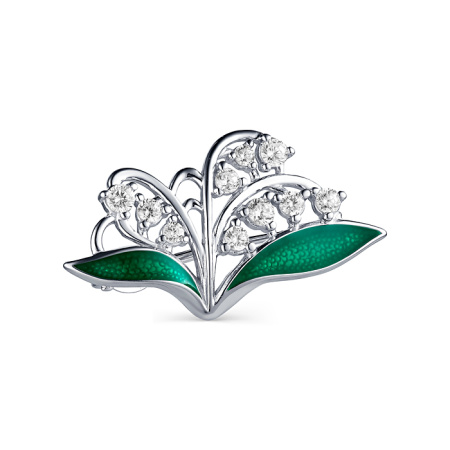 Серебряная брошь с фианитами «Ландыши»