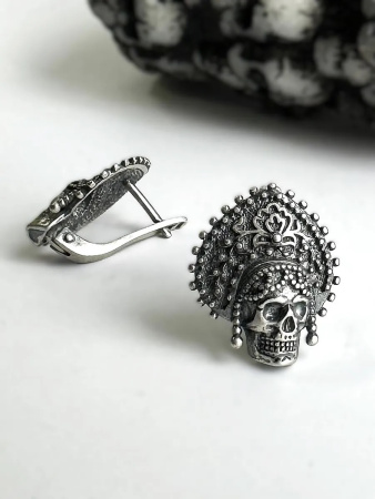 Серьги из серебра 925 Череп Кокошник Баба Яга