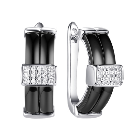 Серебряные серьги с керамикой и фианитами