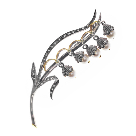 Серебряная брошь «Ландыш» с жемчугом