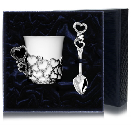 Чашка кофейная «Сердечко» с чернением с ложкой
