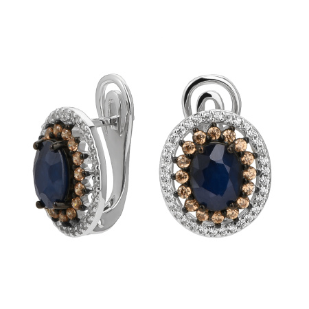 Серебряные серьги с сапфиром и кубическим цирконом