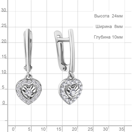 Серьги из серебра с фианитами «Сердце»
