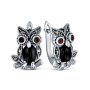 Серебряные серьги с ониксом, гранатом и марказитами «Сова»