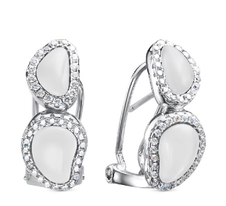 Серьги из серебра 925 пробы с фианитами и агатом