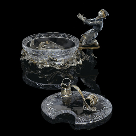 Серебряная икорница «Емеля» с лопаткой «Щука»