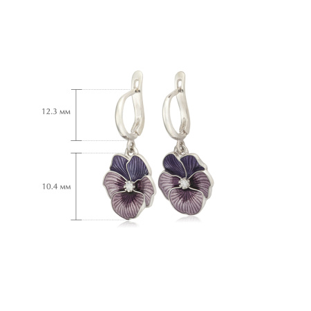 Серебряные серьги-подвески «Анютины глазки» сиреневые