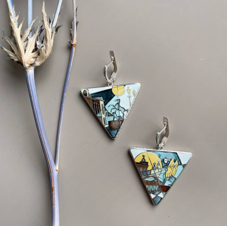 Серьги из серебра с эмалью «Азбука Петербурга»