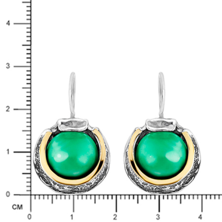 Серебряные серьги с зеленым агатом и золотом