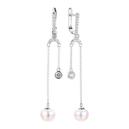 Серьги из серебра с жемчугом и фианитами