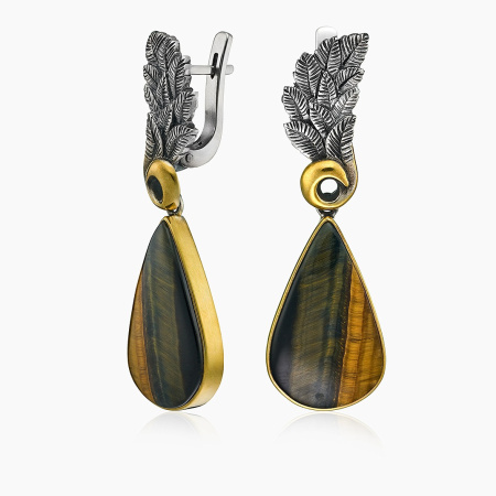 Серьги из серебра с камнем тигровый глаз