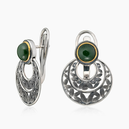 Серьги из серебра с камнем нефрит