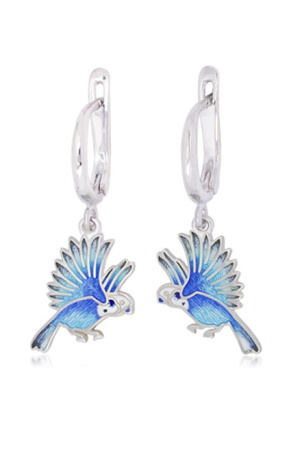 Серьги-подвески из серебра «Попугаи» голубые