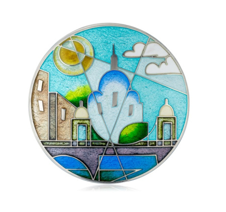 Брошь «Азбука Петербурга», день из серебра с эмалью