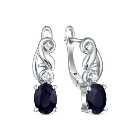 Серьги из серебра с сапфиром и фианитами