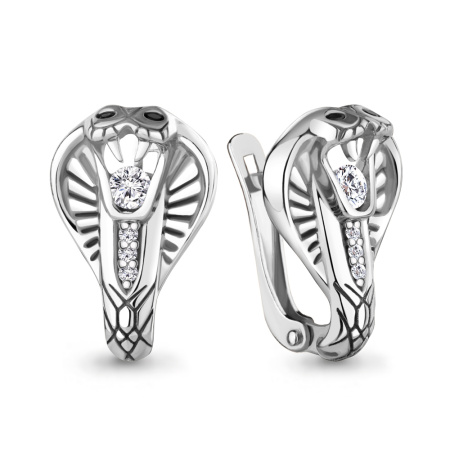 Серебряные серьги с нанокристаллами и фианитами «Кобра»