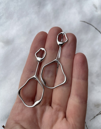 Серебряные серьги-конго «Жидкий метал» длинные